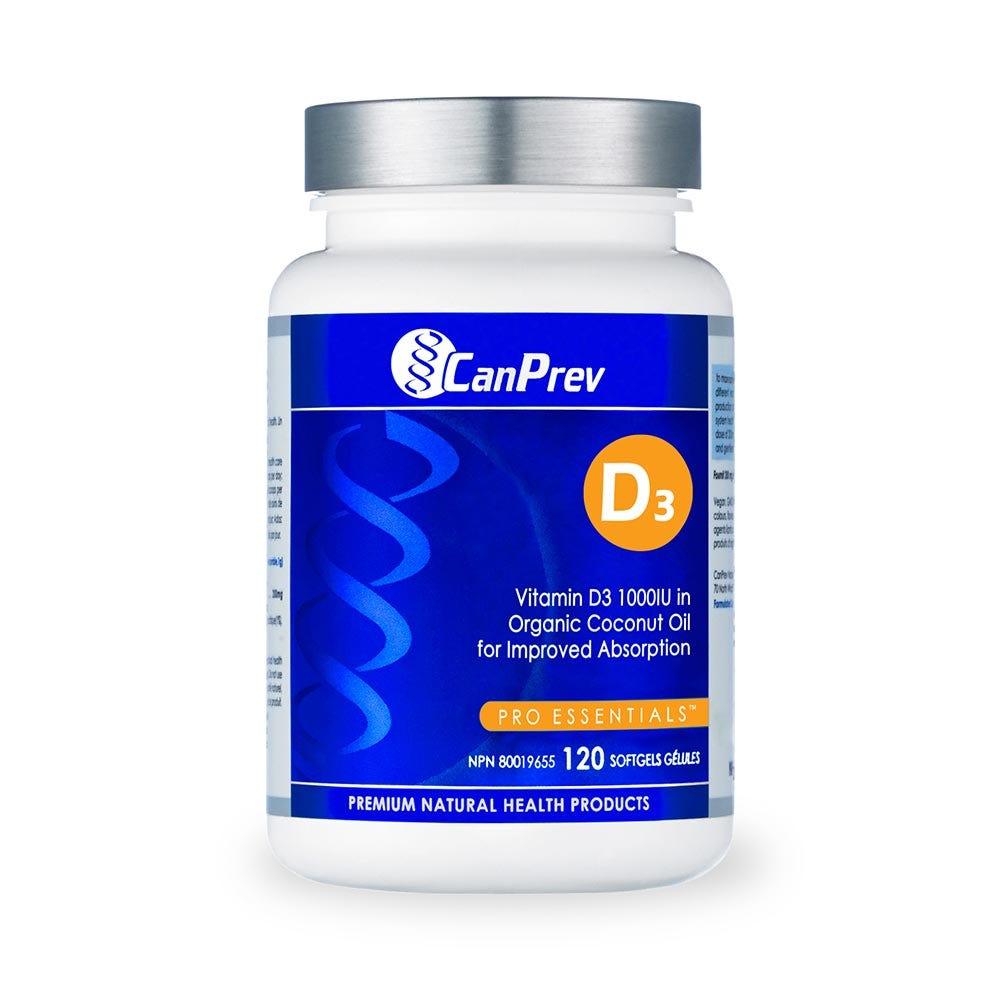 CanPrev D3 Organic Coconut Oil 1000 IU, 120 Softgels - Bone Health Support, Improved Absorption of Calcium and Phosphorus, Maintains Healthy Skin - Nature's Source Inc