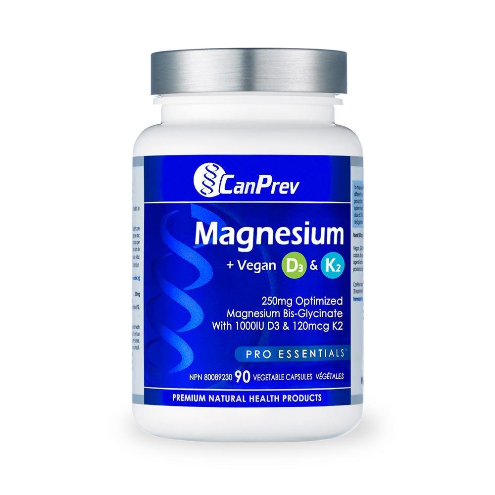 CanPrev Magnesium + Vegan D3 & K2 (Bone - Health) - 90 Veg Capsules - Nature's Source Inc