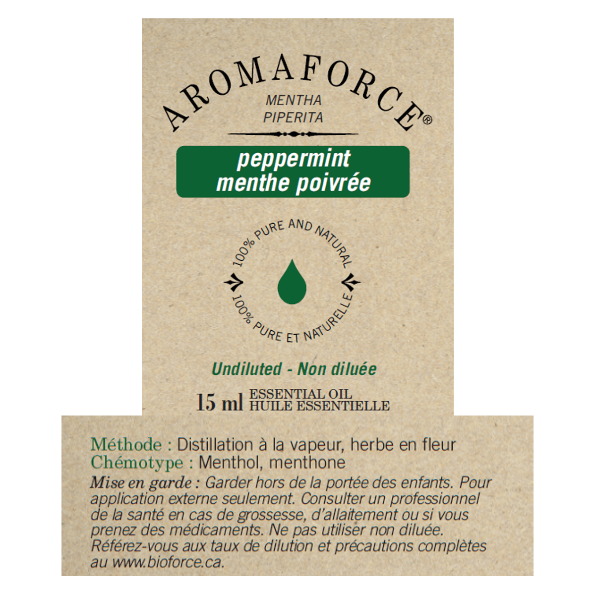 Aromaforce Peppermint Essential Oil 15ml - Nature's Source Inc