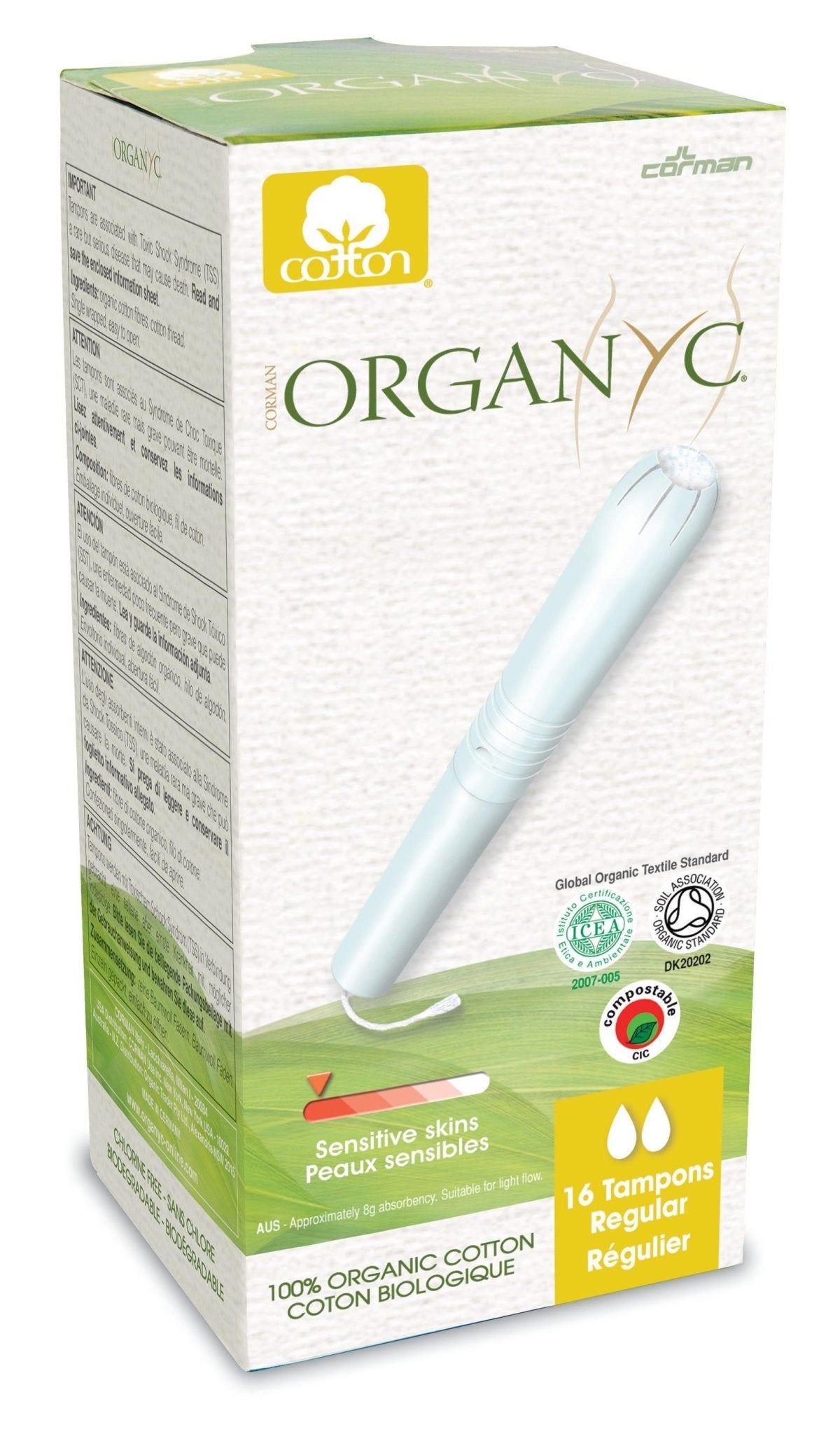 Organyc 100% Organic Cotton Tampons with Applicator (Regular Flow) - 16 Pieces - Nature's Source Inc