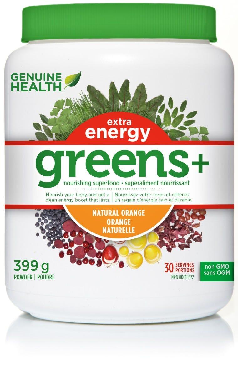 Genuine Health Greens + Extra Energy Dark Chocolate 222g - Boosts Focus & Concentration, Balances the Digestive Tract, Promotes Alertness, Energy, Stamina, and Peak Athletic Performance - Nature's Source Inc