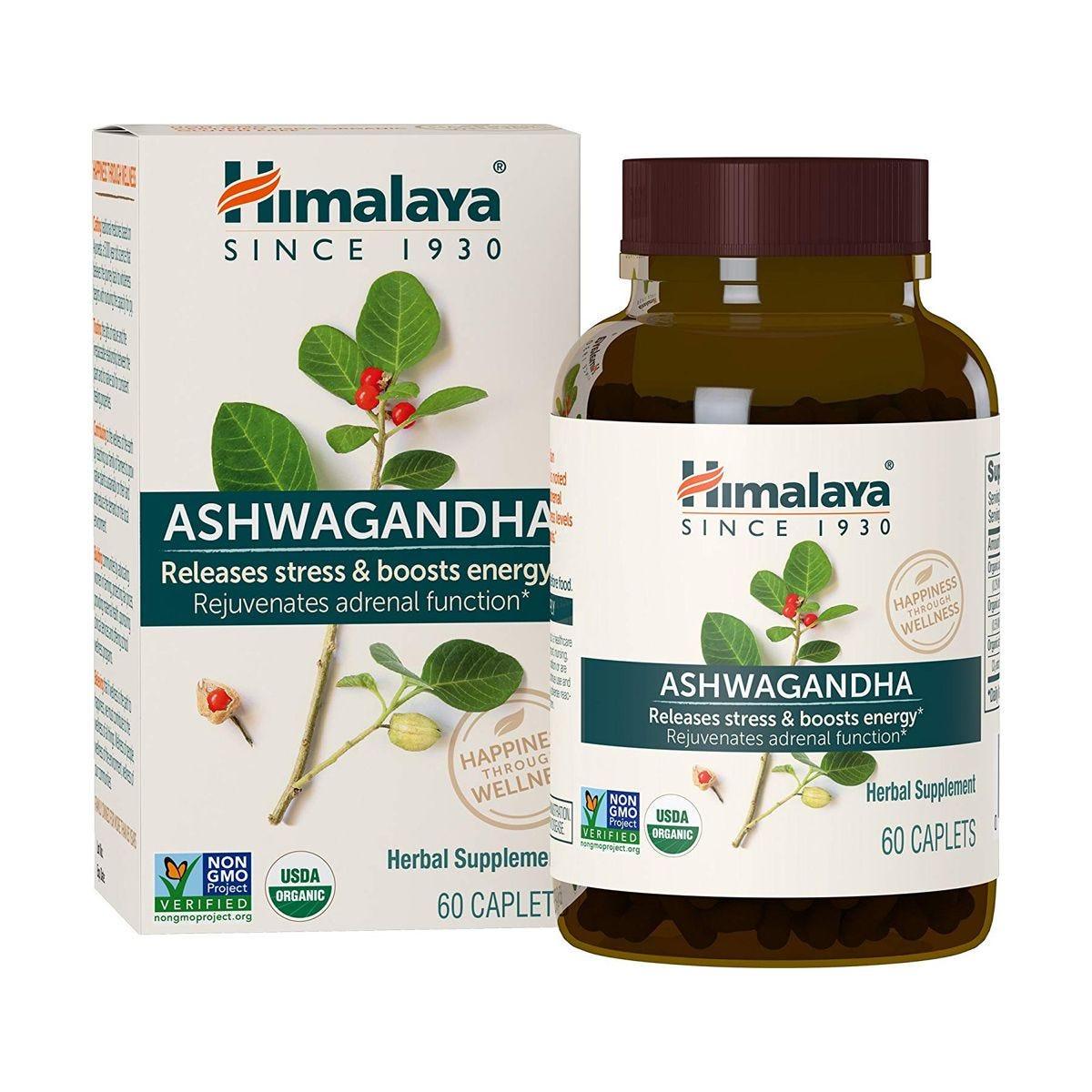 Himalaya Ashwagandha, 60 Caplets - Rejuvenates Adrenal Function, Releases Stress and Boosts Energy, USDA Certified Organic, Non - GMO, Gluten Free Supplement, 2 Month Supply - Nature's Source Inc