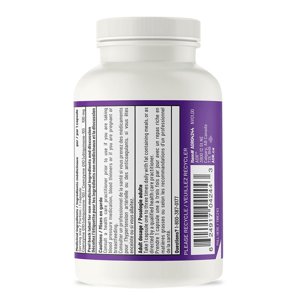 AOR Coenzyme Q10, 100mg, 60 Vegan Capsules - Antioxidant and Cardiovascular Supplement, Boosts Energy Levels - Nature's Source Inc