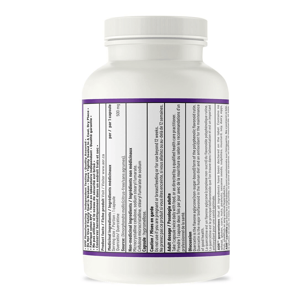 AOR Quercetin 100 Vegan Capsules - Support Immune Health, Maintain Cardiovascular Health, Prevents Allergies Like Itchy Eyes, Itchy Throat, Sneezing and Nasal Congestion - Nature's Source Inc