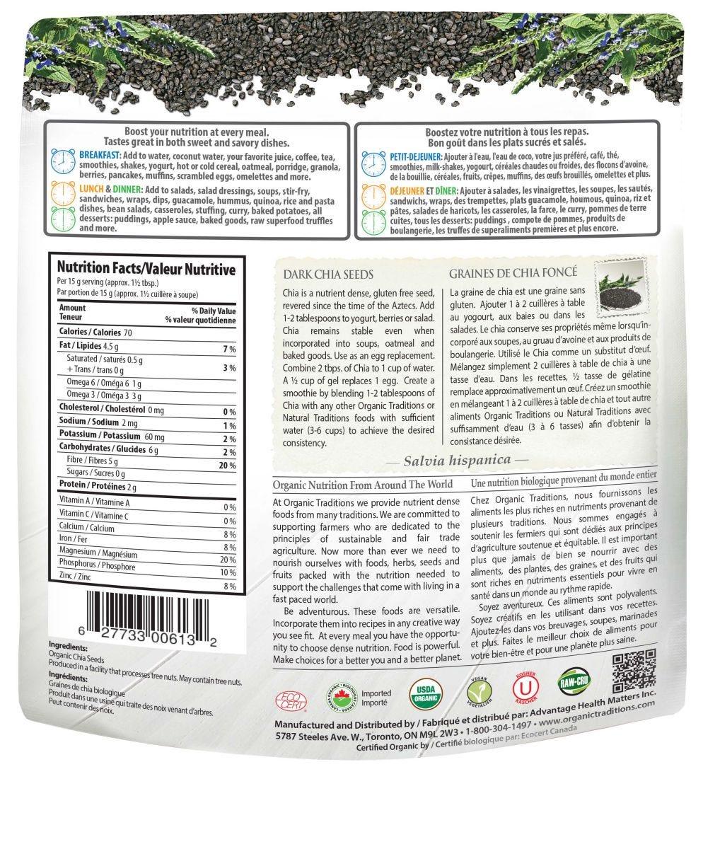 Organic Traditions Dark Chia Seeds - 227g - Nature's Source Inc