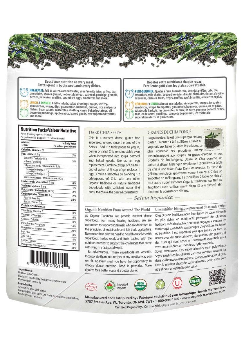 Organic Traditions Dark Chia Seeds - 454g - Nature's Source Inc