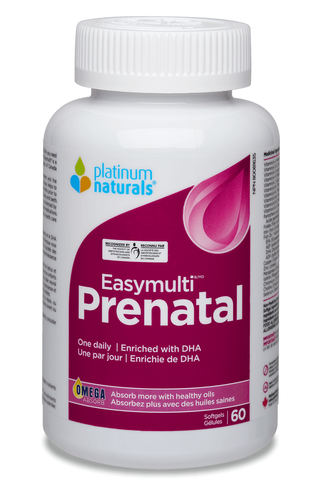 Platinum Naturals Easymulti Prenatal 60 Softgels - One Daily Enriched With DHA, Multivitamin for Pregnant or Nursing Mothers and Those Trying to Conceive - Nature's Source Inc