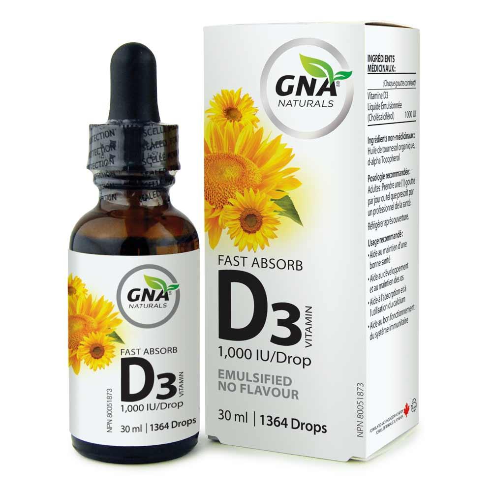 GNA Naturals Fast Absorb Vitamin D3 30 ml - Nature's Source Inc