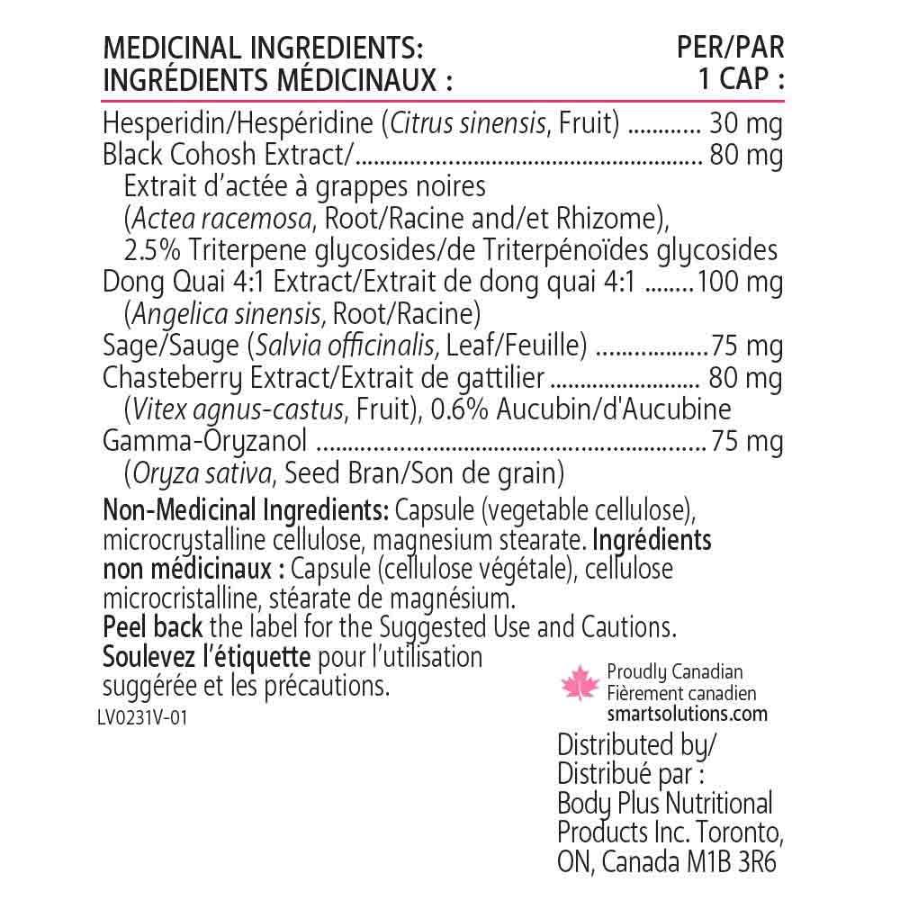 Smart Solutions Menosmart Plus, 120 Vegan Capsules - Sage and Black Cohosh, Relieves Menopause Symptoms, Reduces Hot Flashes & Night Sweats - Nature's Source Inc