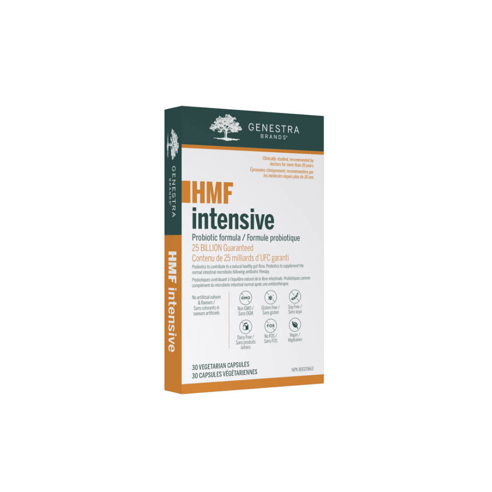 Genestra Brands HMF Intensive Probiotic, 30 Vegan Capsules - 25 billion CFU, Supports Gastrointestinal Health, Decrease Intestinal Discomfort, Healthy Gut Flora - Nature's Source Inc