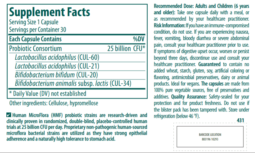 Genestra Brands HMF Intensive Probiotic, 30 Vegan Capsules - 25 billion CFU, Supports Gastrointestinal Health, Decrease Intestinal Discomfort, Healthy Gut Flora - Nature's Source Inc