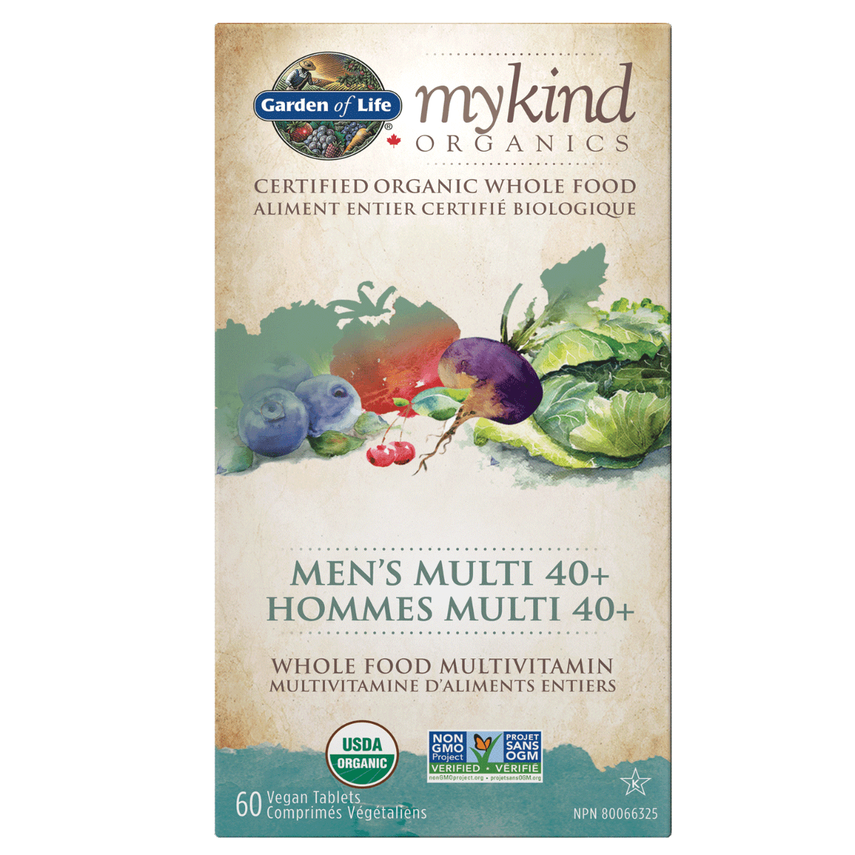 Garden Of Life Organics Men's Multi 40+ Multivitamin 60 Vegan Tablets - Supports Heart, Vision & Prostate Health, Promotes Sustained Energy and Overall Well Being - Nature's Source Inc