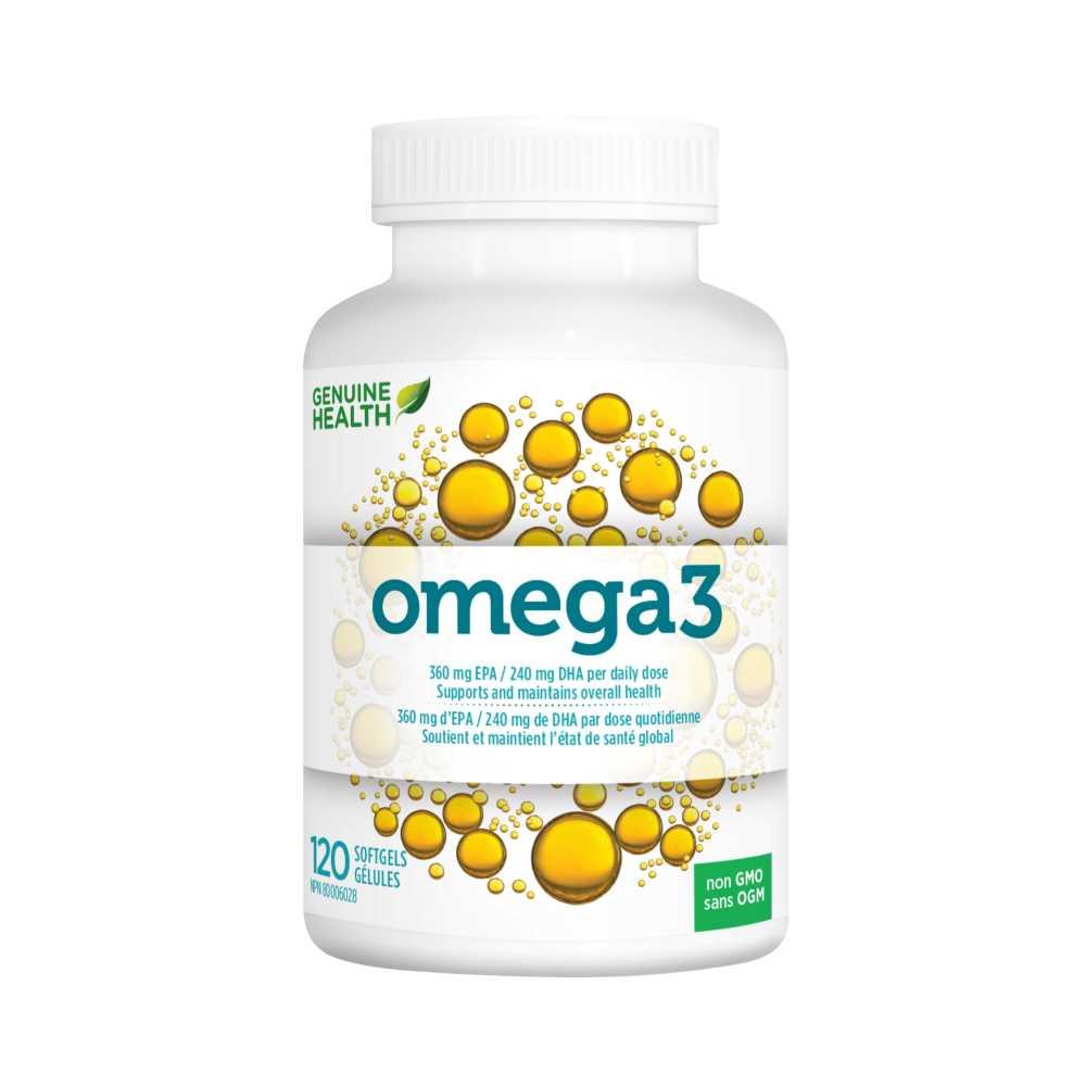 Genuine Health Omega3, 120 Softgels - High Potency Fish Oil Supplement for Skin Improvement, Cardiovascular Health and Brain Boosting Power - Nature's Source Inc